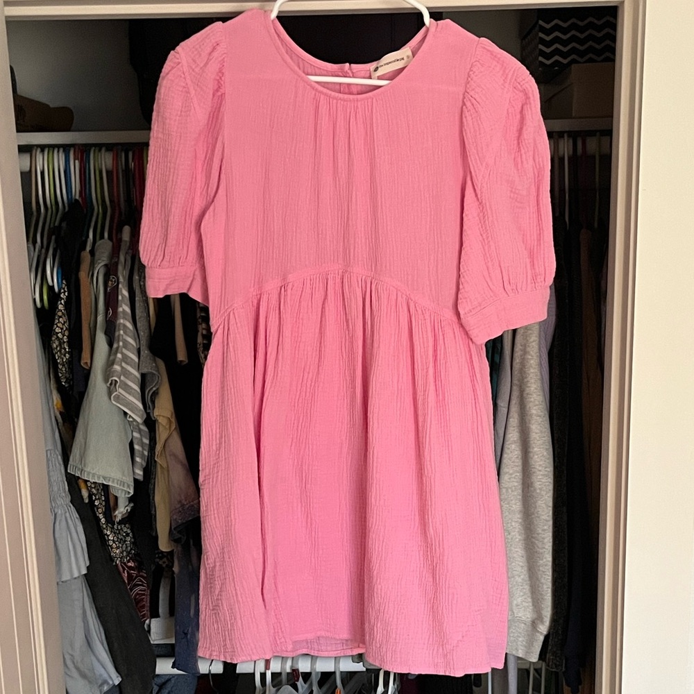 The Impeccable Pig Pink Crinkle Cut Cotton Mini Dress
